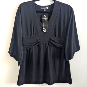 Nwt Slinky Knit Flutter Sleeve Black Top M